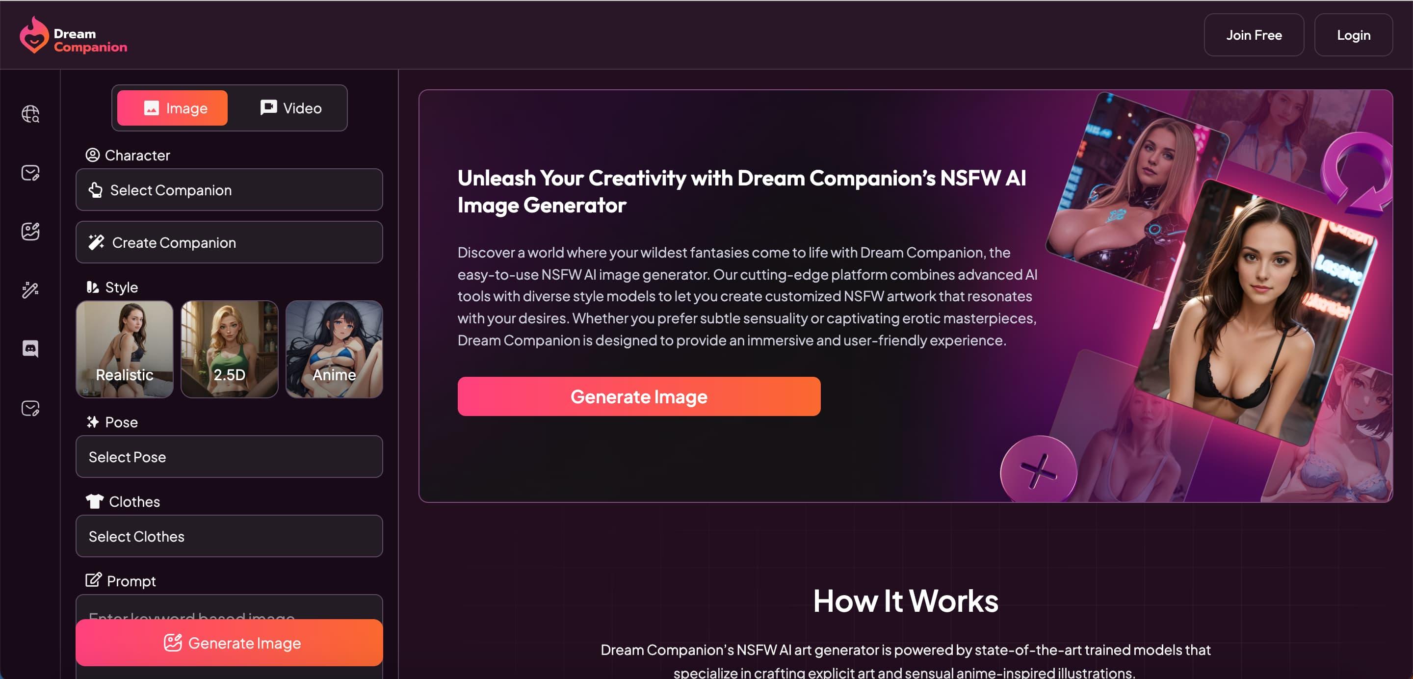 DreamCompanion NSFW generator screenshot